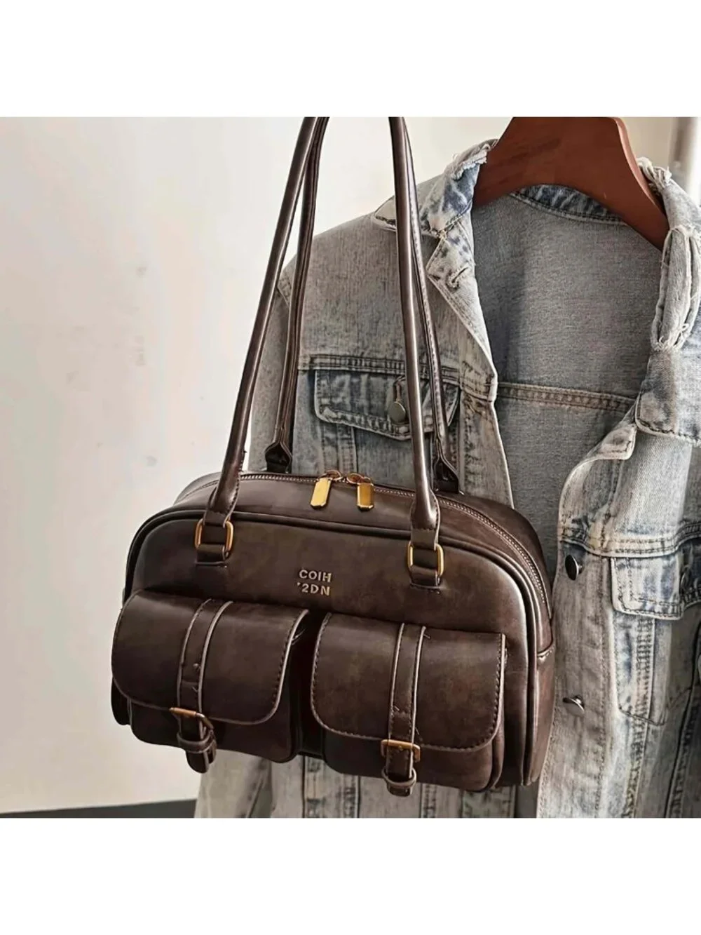 Vintage Y2K Leather Shoulder Bag - Cute Brown Hobo Purse for Women, Summer
